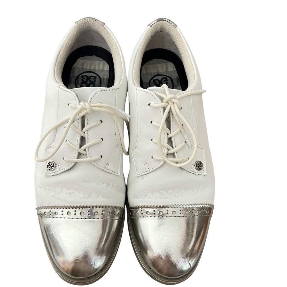 G/FORE Cap Toe Gallivanter Golf Shoes‎ Women 9.5 White Silver Spikeless